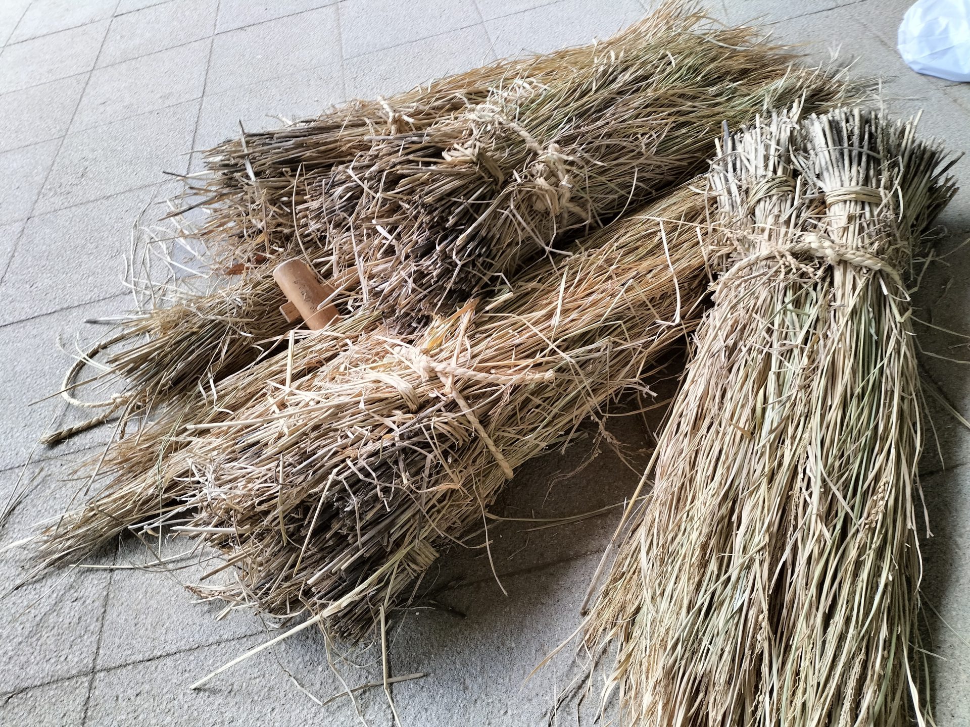 かかしに使う藁(わら)は、昨年収穫したもの。